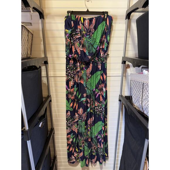 Beach Break Strapless Tropical Print Wide Leg Jumpsuit & Bolero Sweater Size XL - Picture 2 of 14
